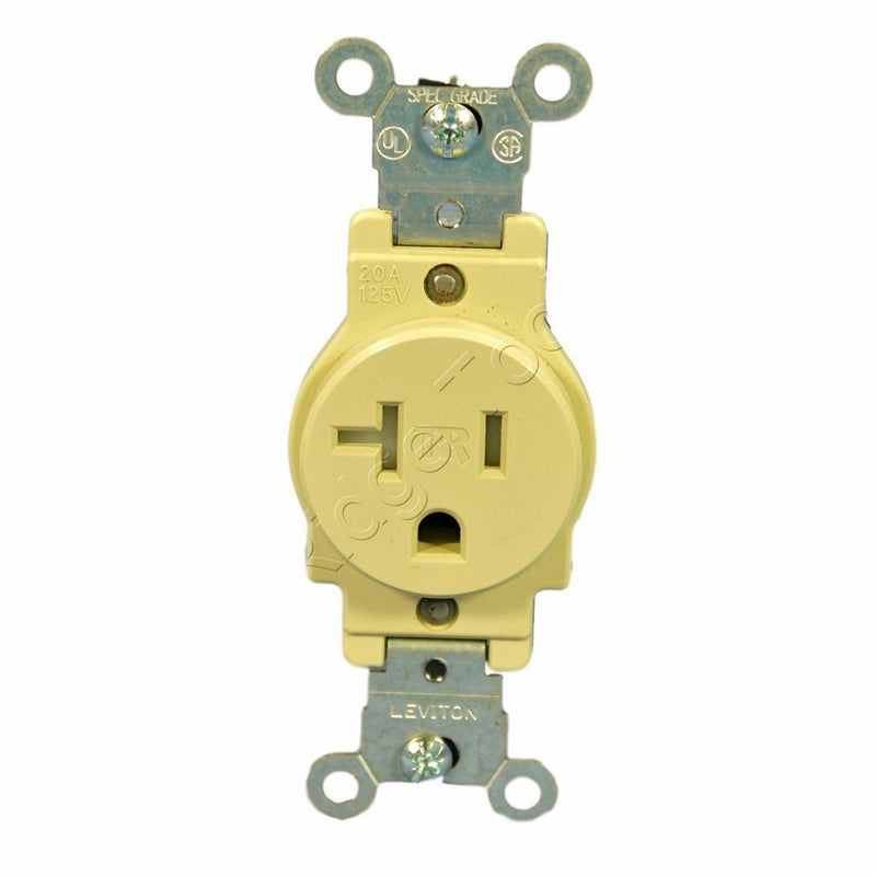 Leviton T5020-I 20-Amp 125-Volt NEMA 5-20R, 2-Pole 3-Wire, Cheetah Single Receptacle, Ivory
