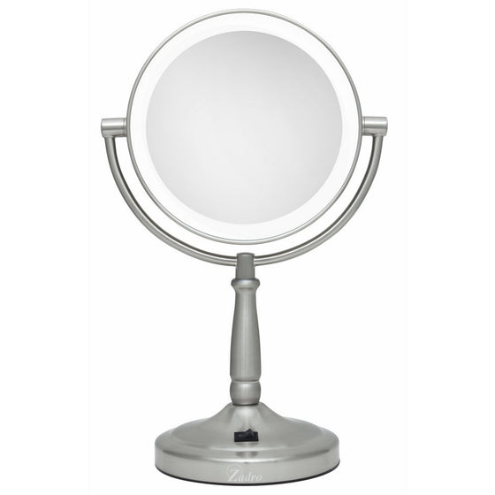 Zadro Cordless Dual-Sided LED Lighted Vanity Mirror, Satin Nickel