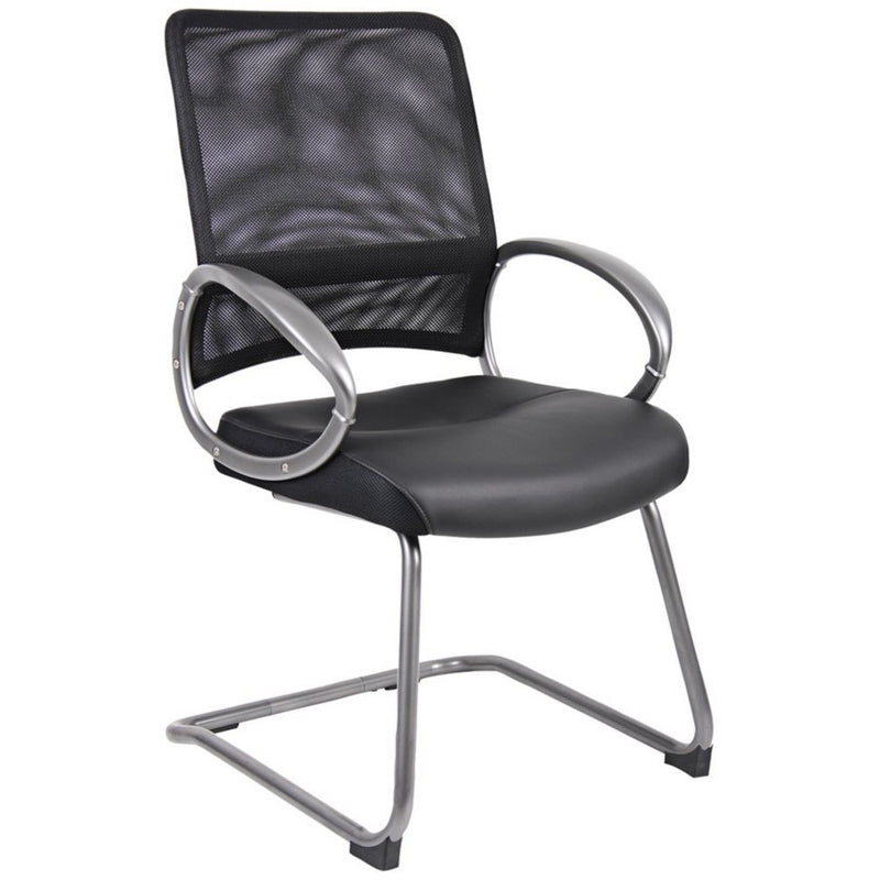 Boss Office Products B6409 Mesh Back Guest Chair with Pewter Finish in Black