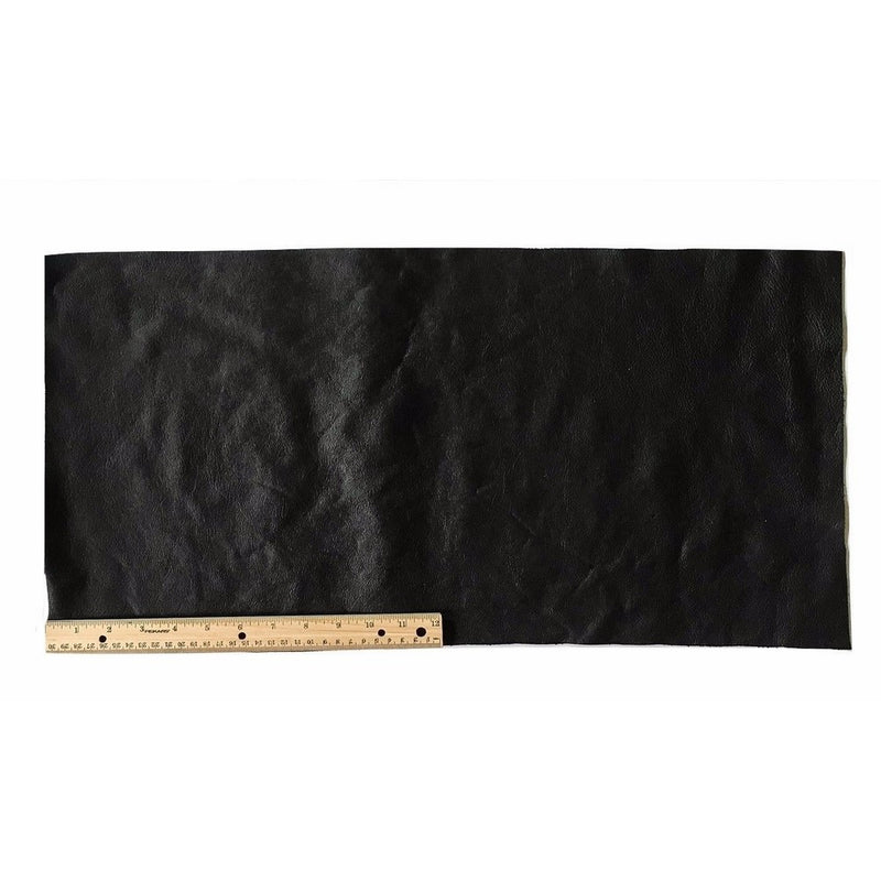 A-1 Upholstery Leather Piece Cowhide Black Light Weight 12 x 24 inches 2 SF