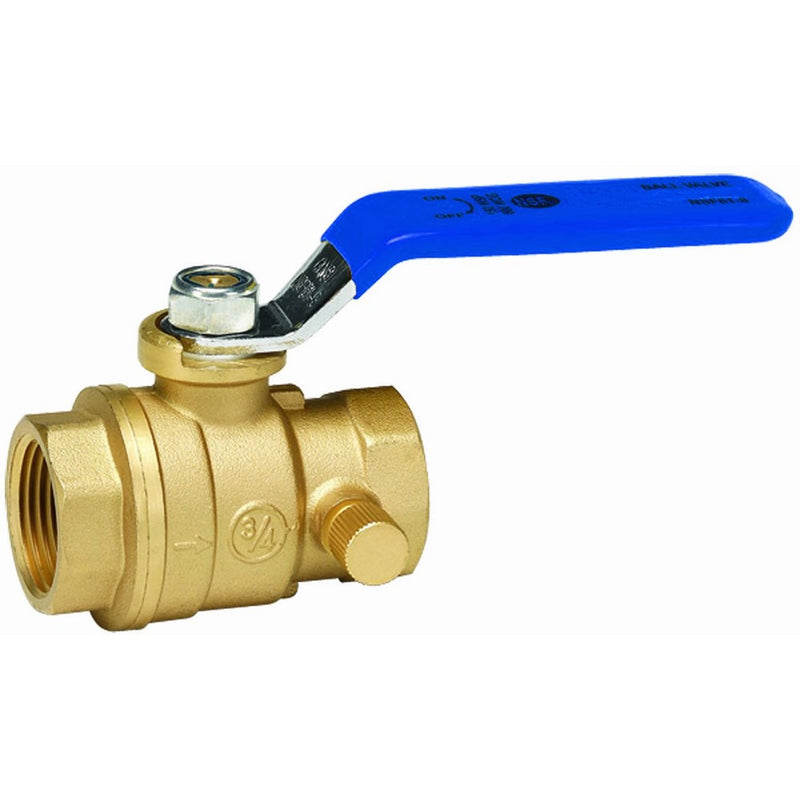 Homewerks 119-2-12-12 No-Lead Full Port Ball Valve with Drain with 1/4-Turn Female Thread x Female Thread, Brass, 1/2-Inch