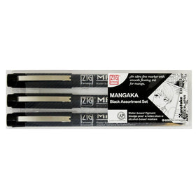 Kuretake ZIG Cartoonist, Mangaka, 3 Pieces, Black (CNM/3VBK)