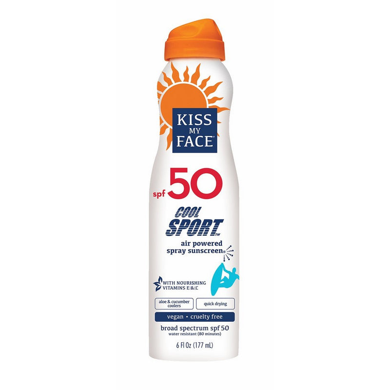 Kiss My Face Cool Sport Spray Sunscreen, Vegan SPF 50 6 oz