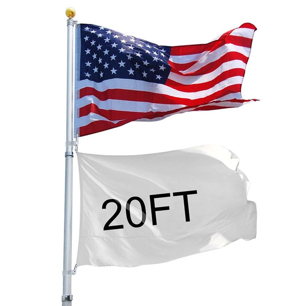 Yeshom 20ft Telescopic Aluminum Flag Pole Free 3'x5' US Flag & Ball Top Kit 16 Gauge Telescoping Flagpole Fly 2 Flags