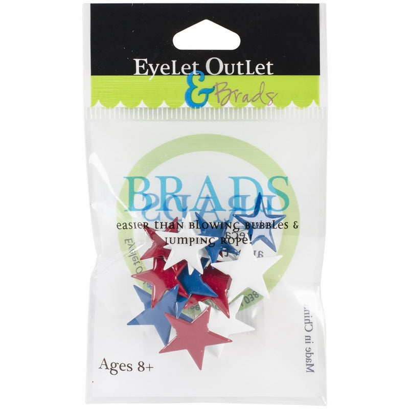 Eyelet Outlet Stars Shape Brads (12 Pack), Red/White & Blue