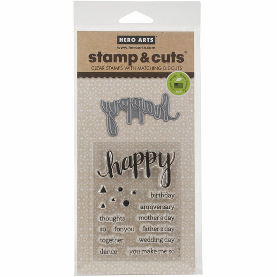 Hero Arts DC150 Stamp and Cut Happy Stamp with Matching Die Cut Set