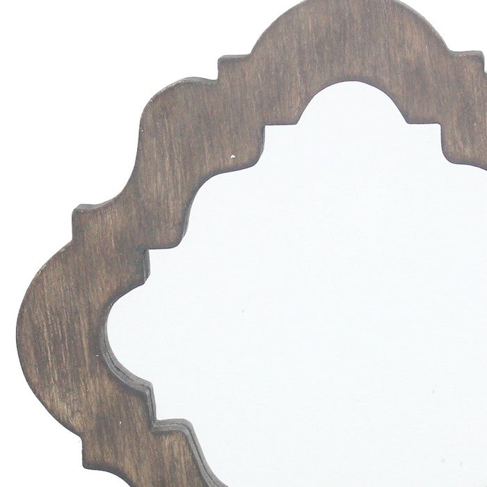 Wooden Candle Holders with Mirror and Quatrefoil Pattern, Set of 2, Brown