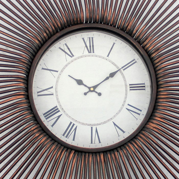 Wall Clock with Metal Fan Guard Design Frame, Brown