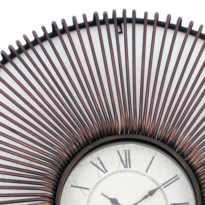 Wall Clock with Metal Fan Guard Design Frame, Brown