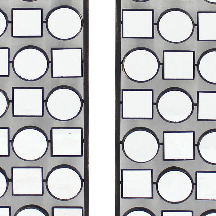 Wall Plaque with Alternate Square and Round Mirrors, Set of 2, Gray