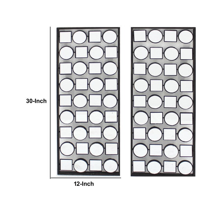 Wall Plaque with Alternate Square and Round Mirrors, Set of 2, Gray