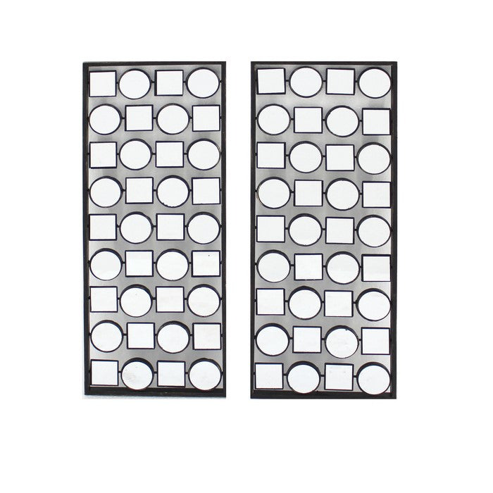 Wall Plaque with Alternate Square and Round Mirrors, Set of 2, Gray