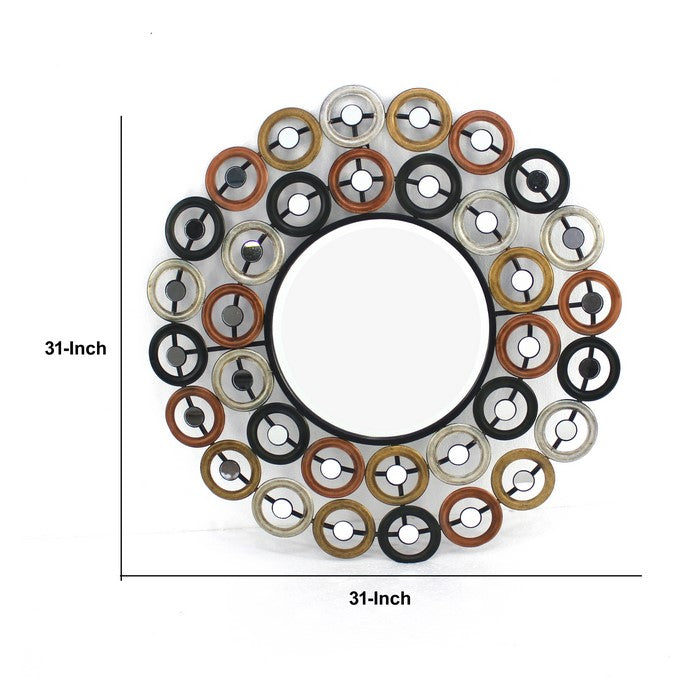 Round Wall Mirror Surrounded by Smaller Round Mirrors, Multicolor