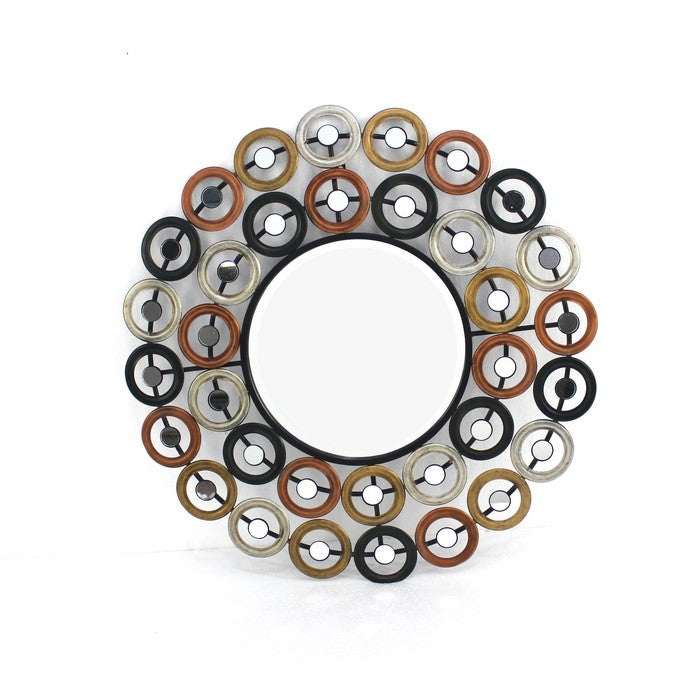 Round Wall Mirror Surrounded by Smaller Round Mirrors, Multicolor