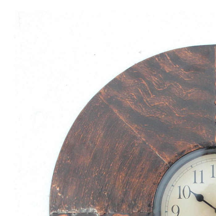 Circular Wall Clock with Engraved Textured Frame, Bronze