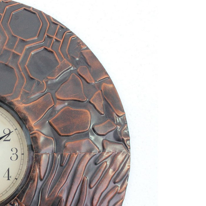 Circular Wall Clock with Engraved Textured Frame, Bronze