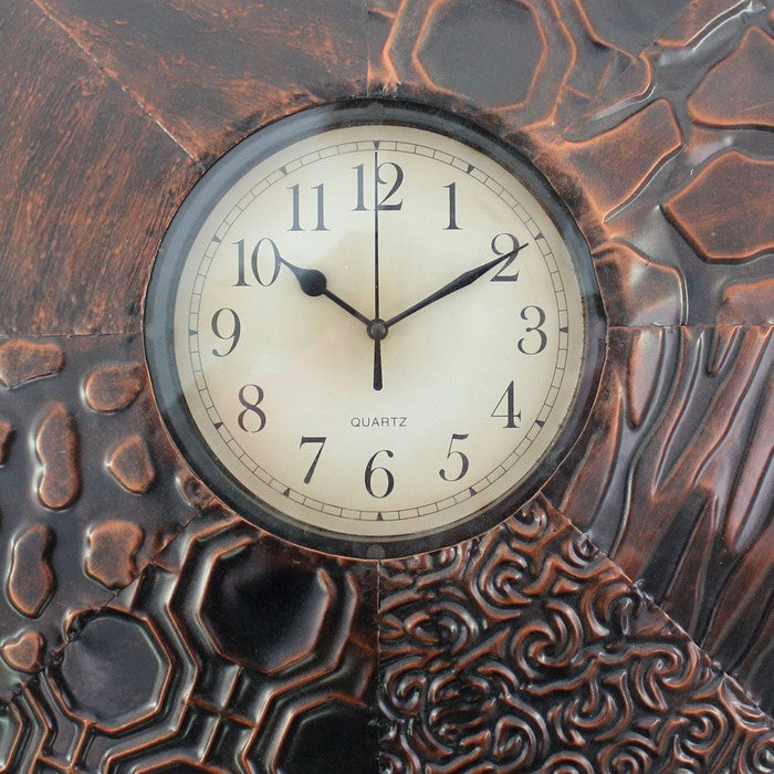 Circular Wall Clock with Engraved Textured Frame, Bronze