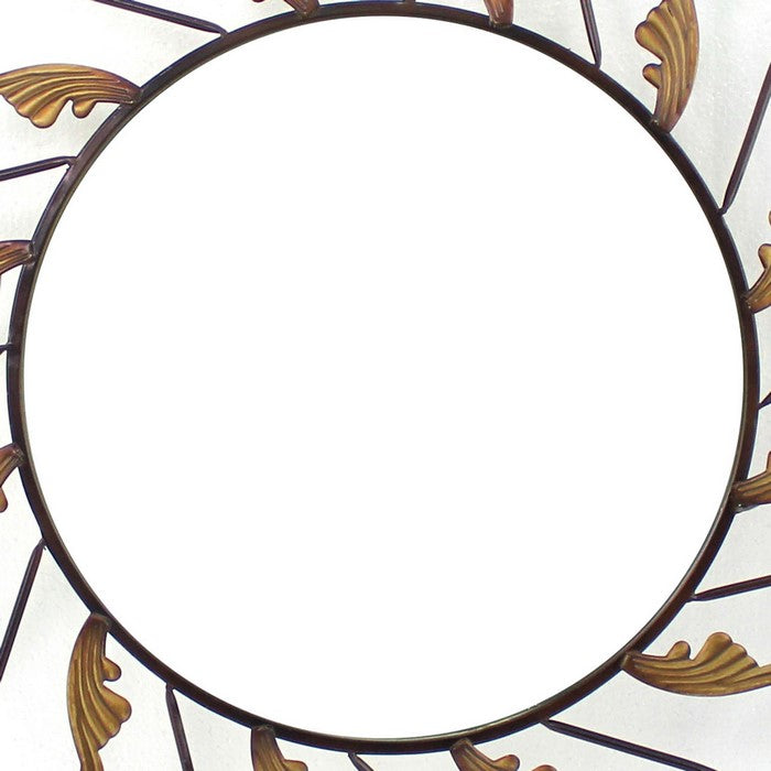Round Metal Wall Mirror with Scroll Details, Bronze and Gold