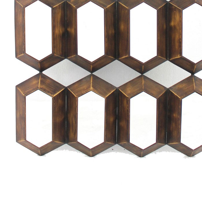 Wall Decor with 16 Vertically Elongated Hexagonal Mirrors, Bronze