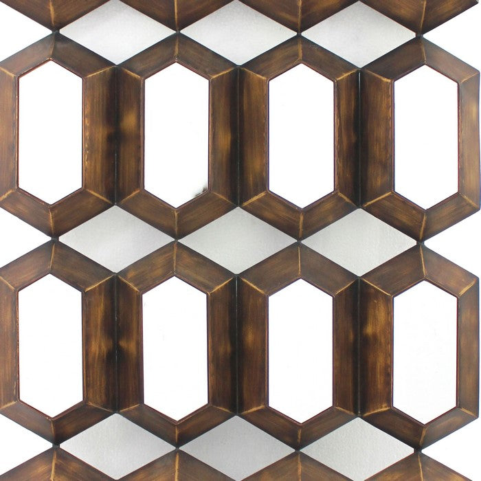 Wall Decor with 16 Vertically Elongated Hexagonal Mirrors, Bronze