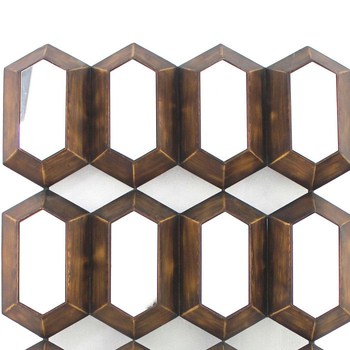 Wall Decor with 16 Vertically Elongated Hexagonal Mirrors, Bronze