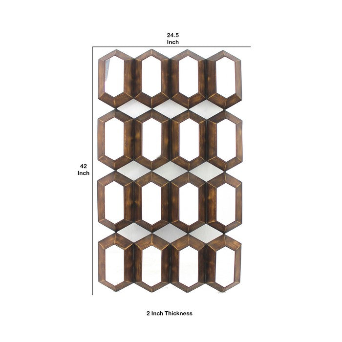 Wall Decor with 16 Vertically Elongated Hexagonal Mirrors, Bronze