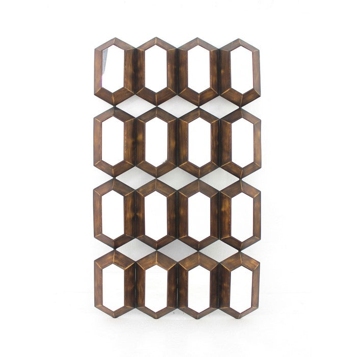 Wall Decor with 16 Vertically Elongated Hexagonal Mirrors, Bronze