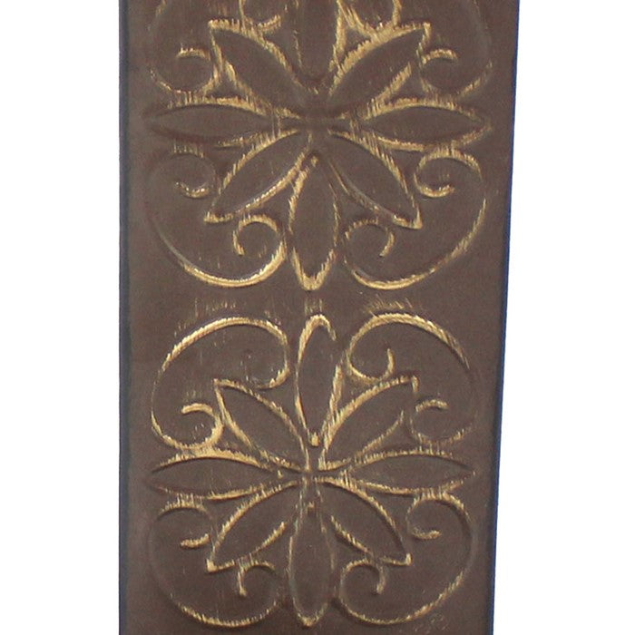 Metal Sconce Candle Holder with Embossed Intricate Carvings, Brown