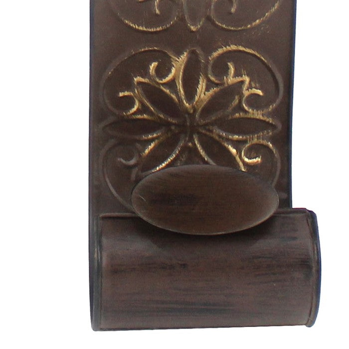 Metal Sconce Candle Holder with Embossed Intricate Carvings, Brown