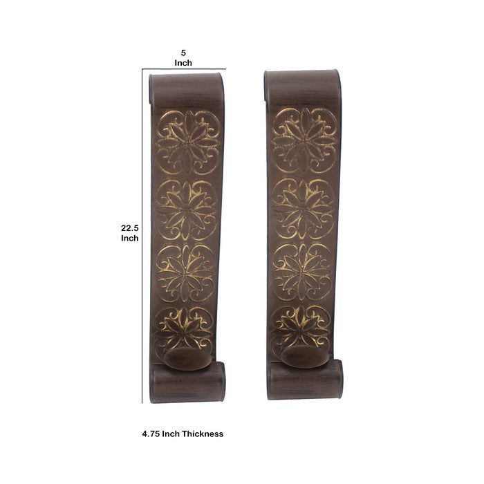 Metal Sconce Candle Holder with Embossed Intricate Carvings, Brown