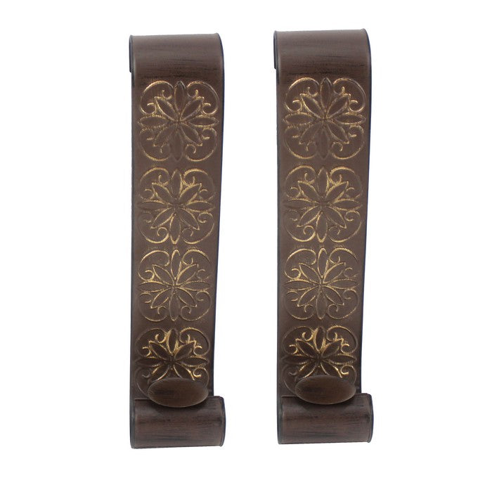 Metal Sconce Candle Holder with Embossed Intricate Carvings, Brown
