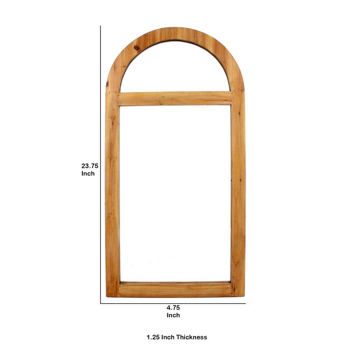 Farmhouse Style Rectangular Wooden Wall Mirror with Arched Top, Brown