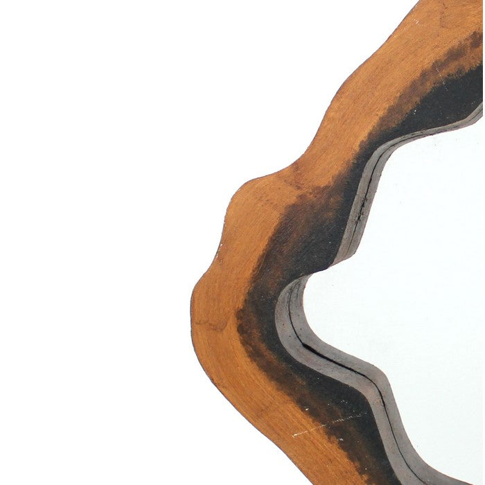 Wooden Wall Mirror with Grotto Diamond Shape, Brown