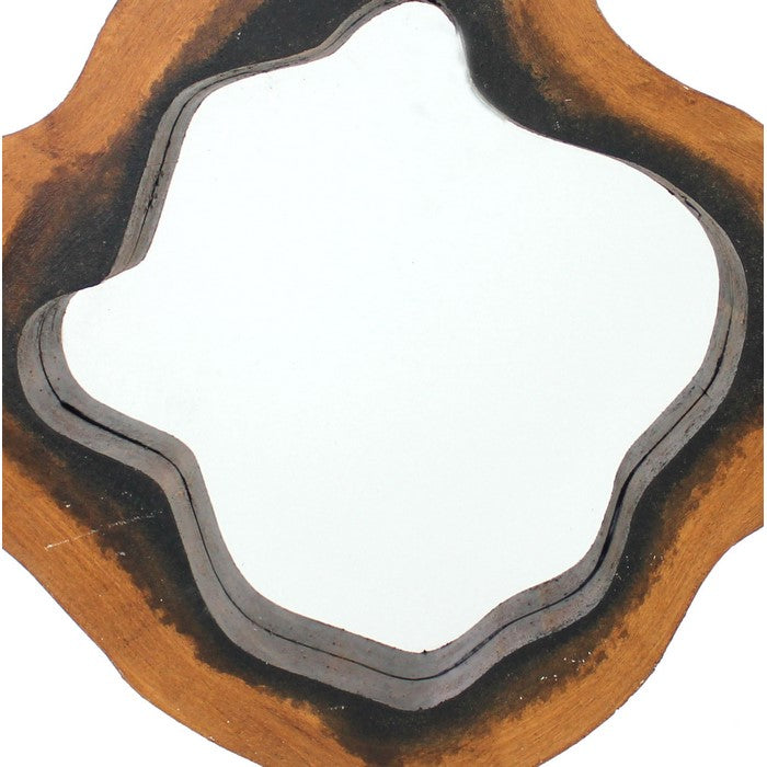 Wooden Wall Mirror with Grotto Diamond Shape, Brown
