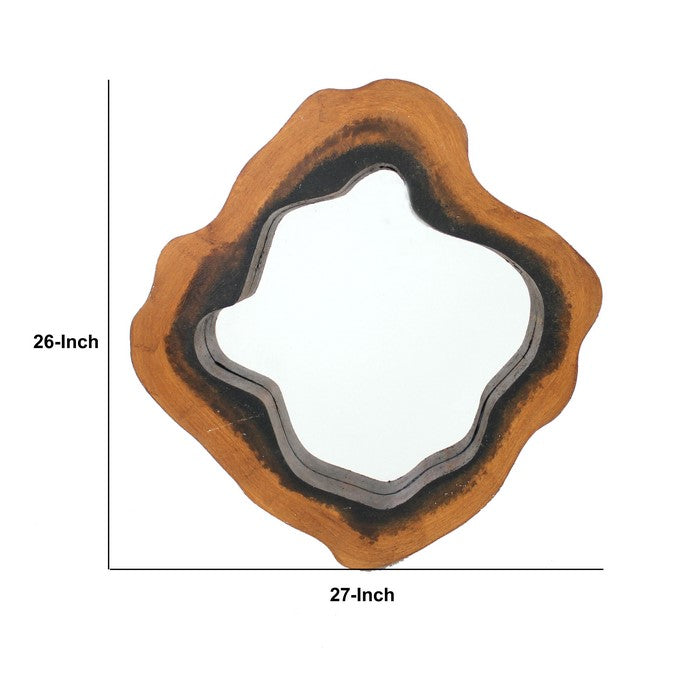 Wooden Wall Mirror with Grotto Diamond Shape, Brown