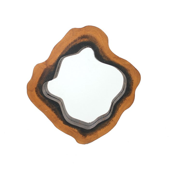 Wooden Wall Mirror with Grotto Diamond Shape, Brown