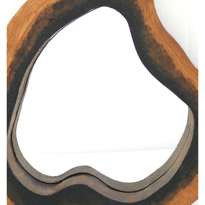Wooden Wall Mirror with Grotto Triangular Shape, Brown