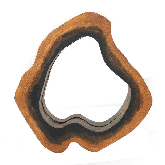 Wooden Wall Mirror with Grotto Triangular Shape, Brown