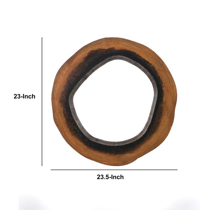 Wooden Wall Mirror with Grotto Circular Shape, Brown