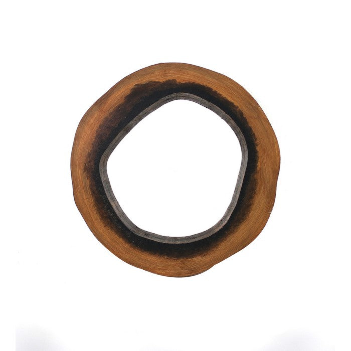 Wooden Wall Mirror with Grotto Circular Shape, Brown
