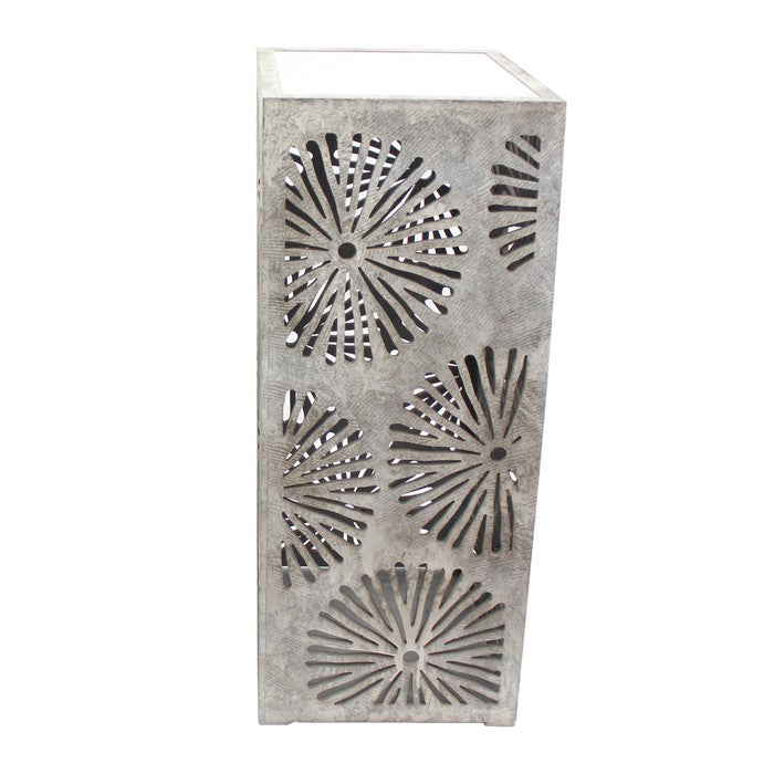 3 Piece Nesting Table with Mirrored Top and Cut Out Details, Gray