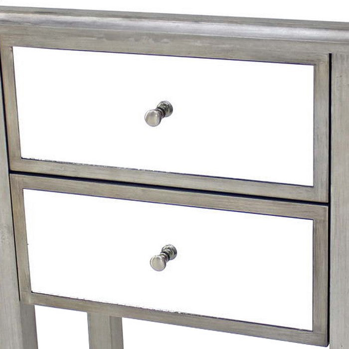 Transitional Style End Table with 2 Storage Drawers and Round Knobs, Gray