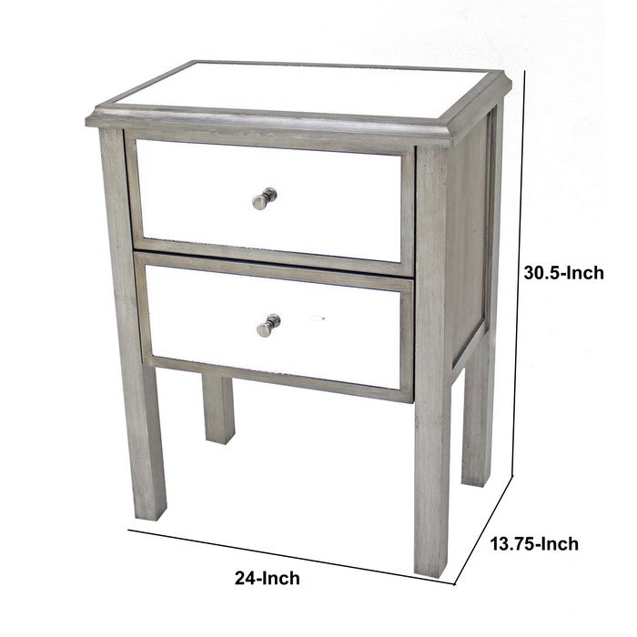 Transitional Style End Table with 2 Storage Drawers and Round Knobs, Gray