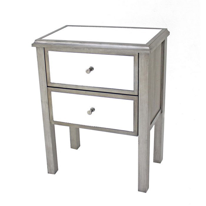 Transitional Style End Table with 2 Storage Drawers and Round Knobs, Gray