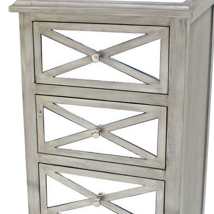 Transitional 4 Storage Drawers Cabinet with Mirrored Top and Front, Gray