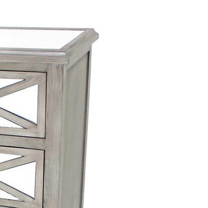 Transitional 4 Storage Drawers Cabinet with Mirrored Top and Front, Gray
