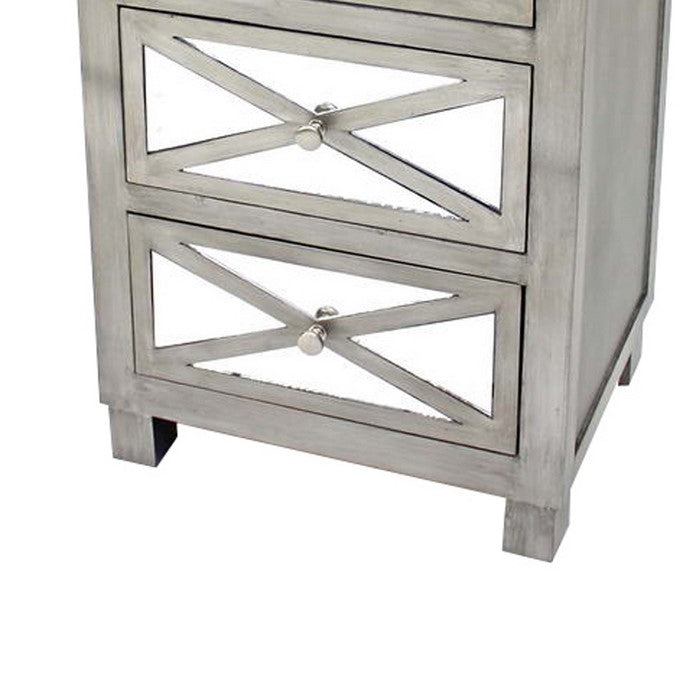 Transitional 4 Storage Drawers Cabinet with Mirrored Top and Front, Gray