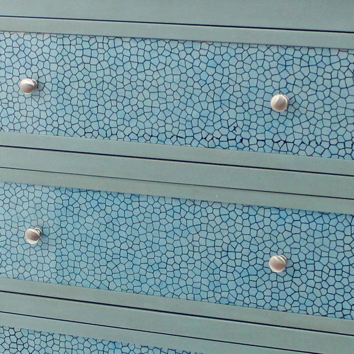 3 Drawer Wooden Cabinet with Textured Front and Curved Apron, Blue and Gray