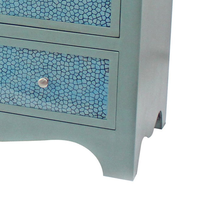 3 Drawer Wooden Cabinet with Textured Front and Curved Apron, Blue and Gray