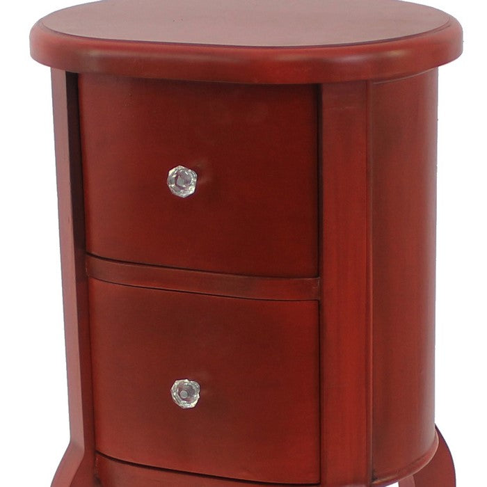 Wooden End Table with 2 Storage Drawers and Cabriole Legs, Red